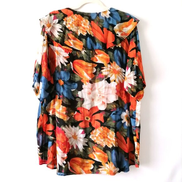 Gitano Womens Multicolor Spread Collar Tie V Neck Floral Blouse Top Size 20W - Picture 4 of 6